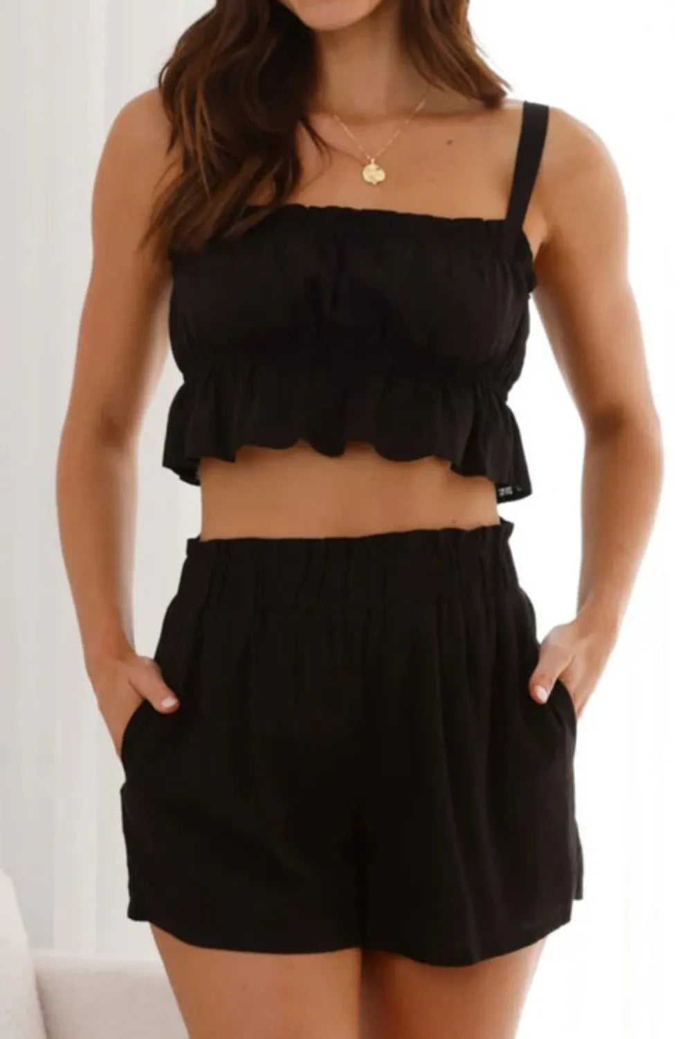 Ruffled Square Neck Cami and Shorts Set - Image 11