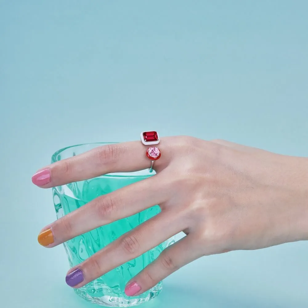 Handmade Enamel Colorful Love Drop Open Ring - Image 6