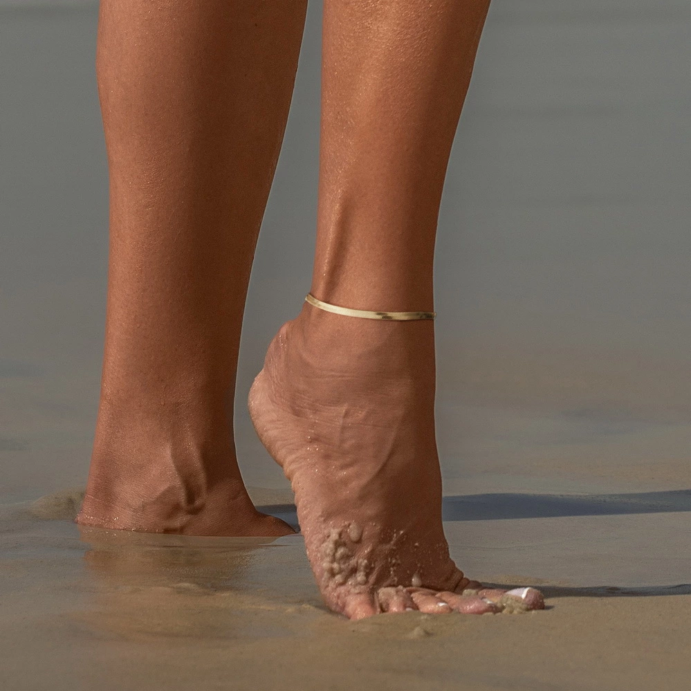 4mm 14K Gold Snake Anklet Cuban Link - Image 4