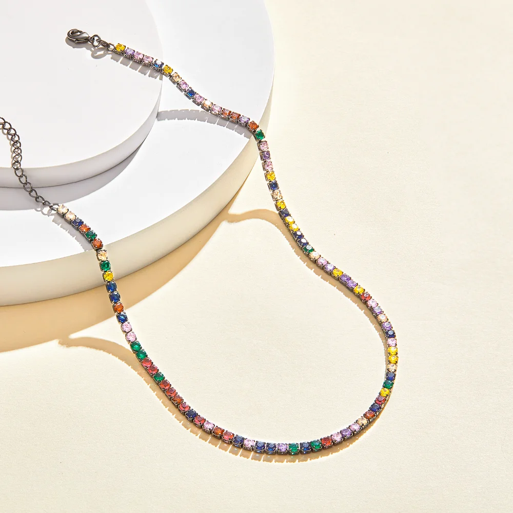 Rainbow Square Tennis Necklace - Image 5