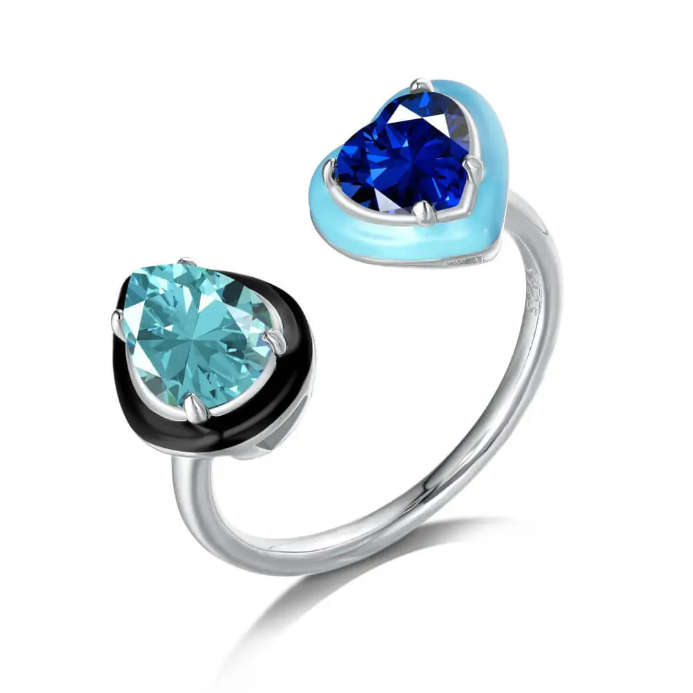 Handmade Enamel Colorful Love Drop Open Ring - Image 3