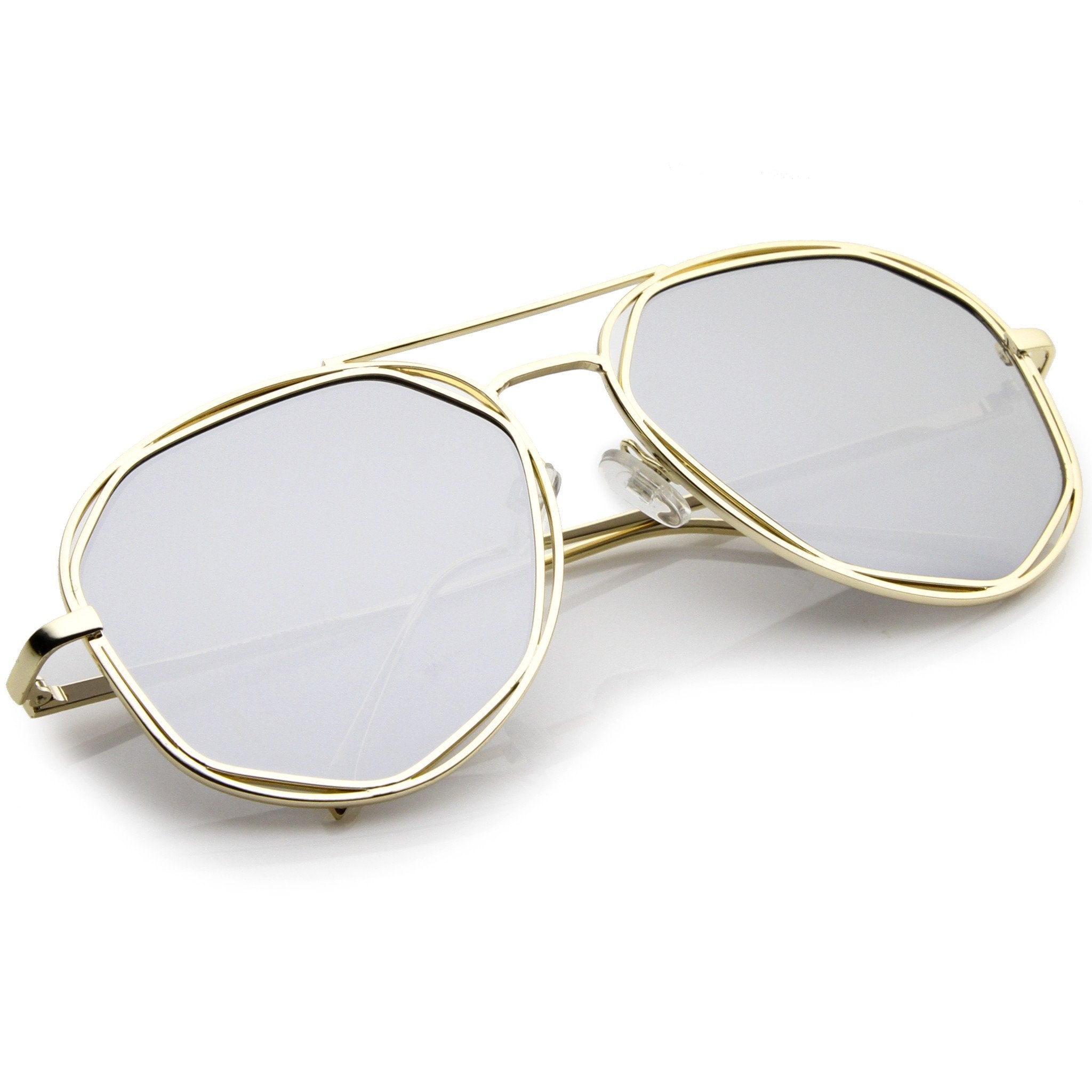 Geometric Mirrored Lens Aviator Sunglasses - Image 3