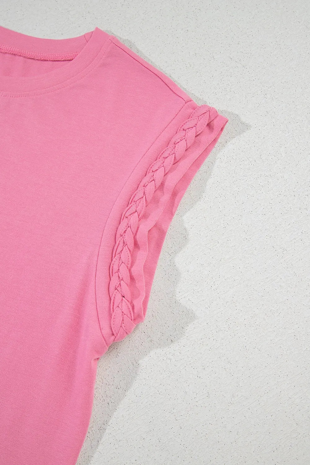 Braided Cap Sleeve Crew Neck T Shirt - Image 6