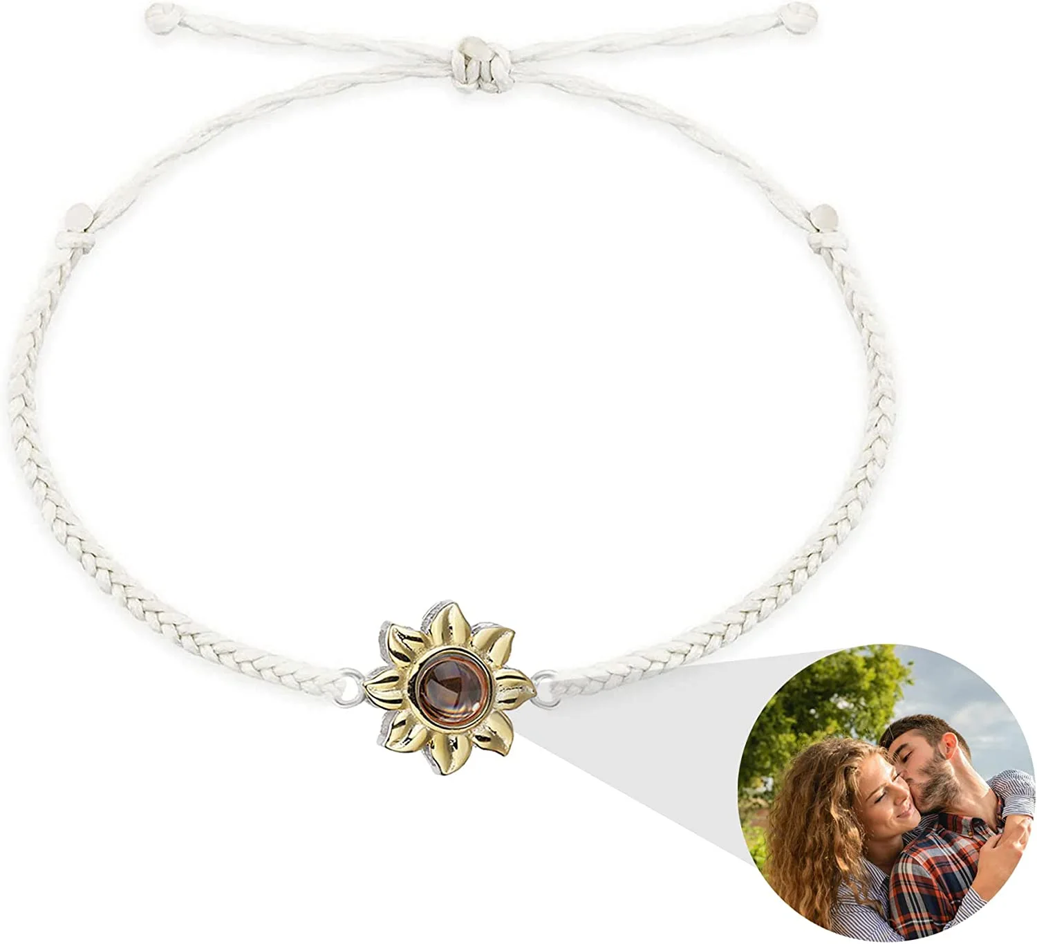 Handmade Braided Rope Sunflower Photo Projection Bracelet