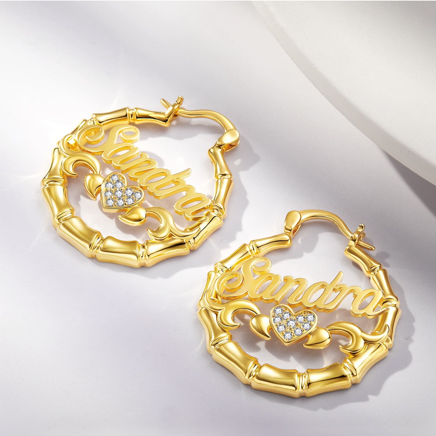 Custom Name Earrings Personalized Bamboo Hoop Earrings - Image 2
