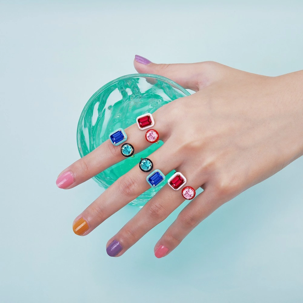 Handmade Enamel Colorful Rectangle Open Ring - Image 7