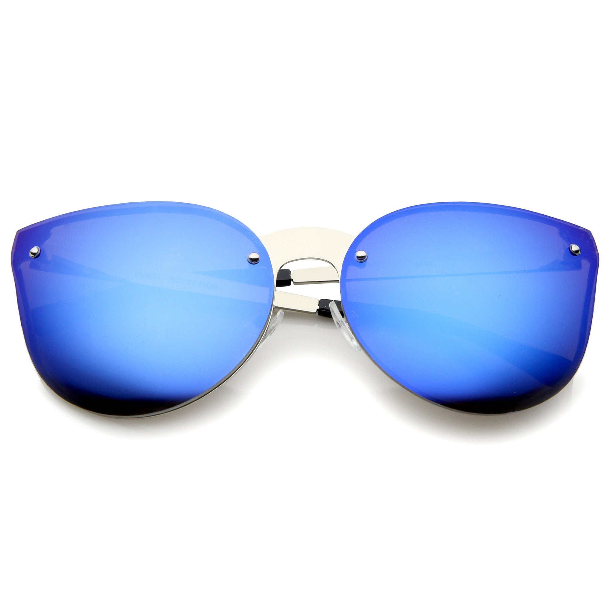 Rimless Cat Eye Shield Mirror Lens Sunglasses - Image 5