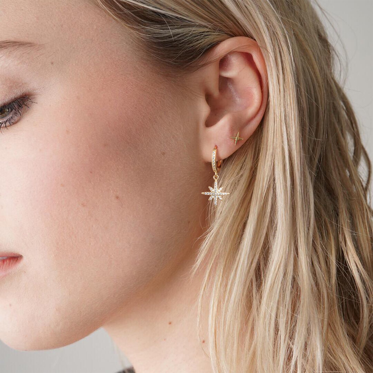Stars Stylish Gold Huggie Hoops - Image 2
