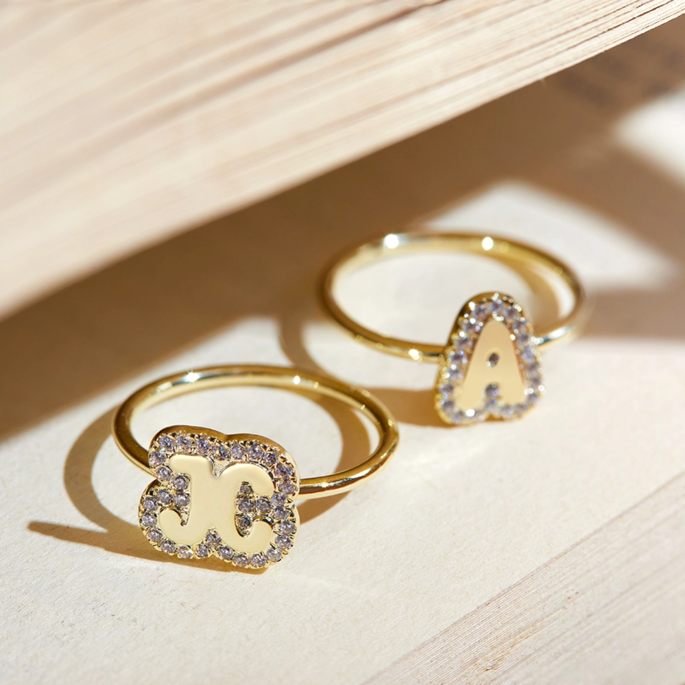 Custom Bubble Dainty Initial Letter Ring - Image 2