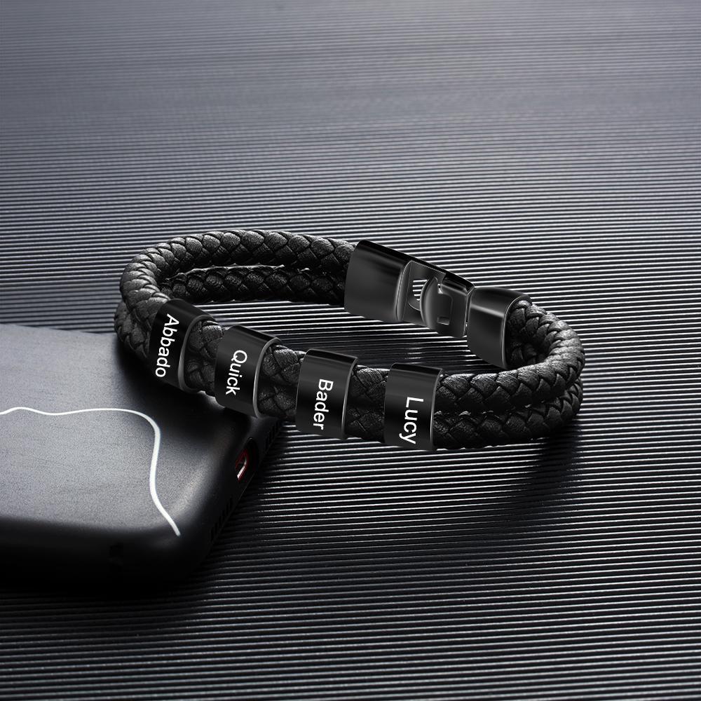 Men Leather Braided Bracelet with 4 Beads - Image 6