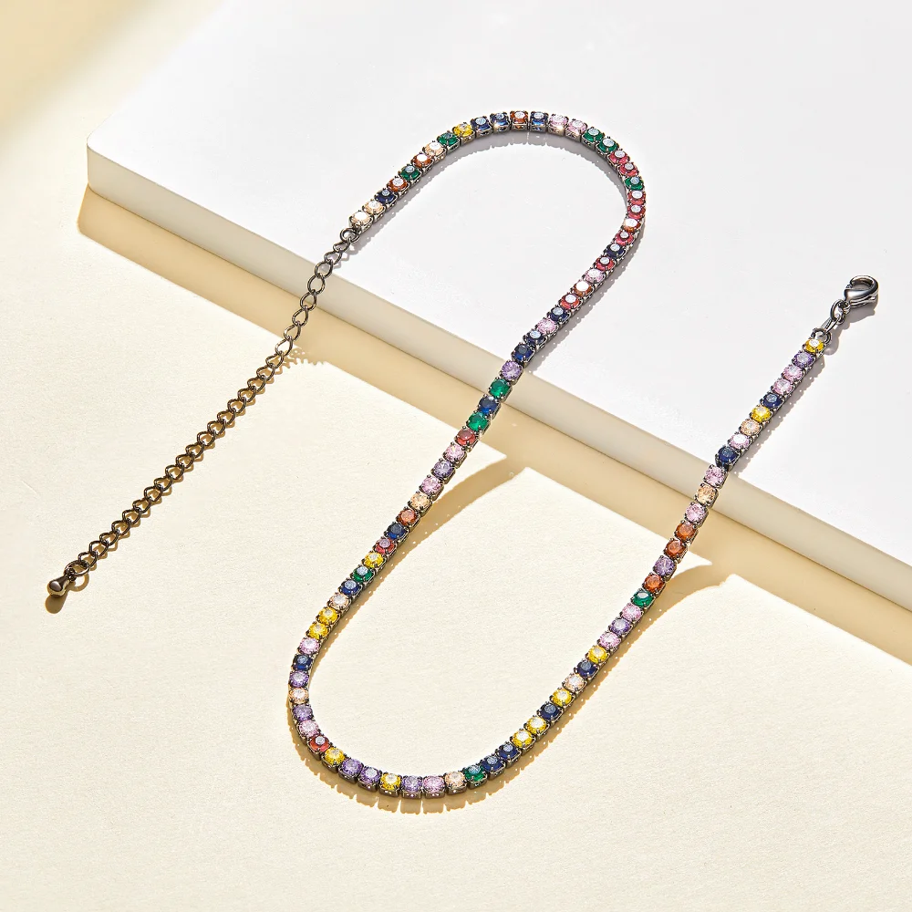 Rainbow Square Tennis Necklace - Image 3