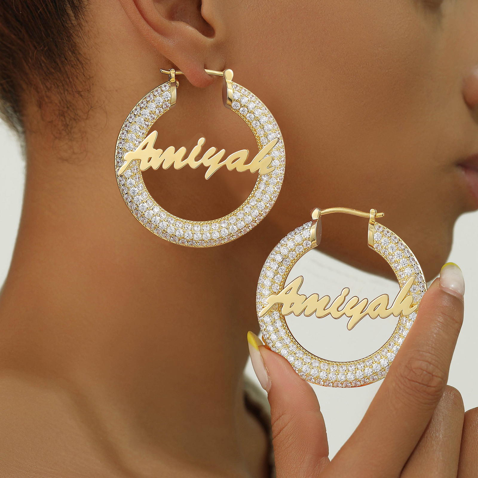 Custom Name Hoop Earrings in 14K Gold Plated for Women - Image 3