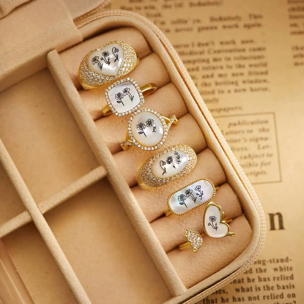 Vintage Birth Flower Oval Ring - Image 2