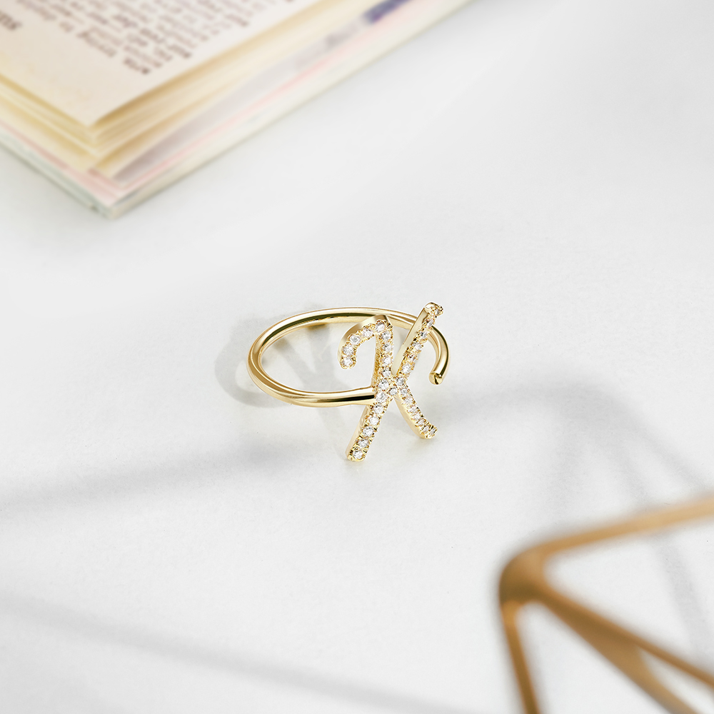 Trendy Gold Initial Ring - Image 2