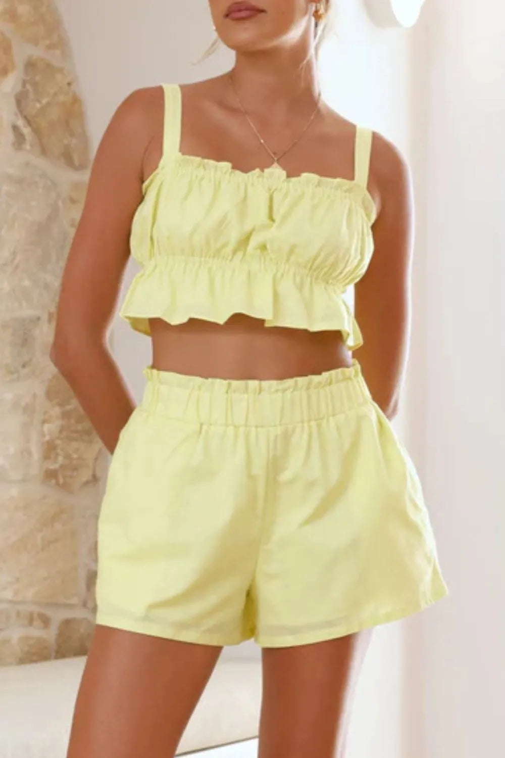 Ruffled Square Neck Cami and Shorts Set - Image 17