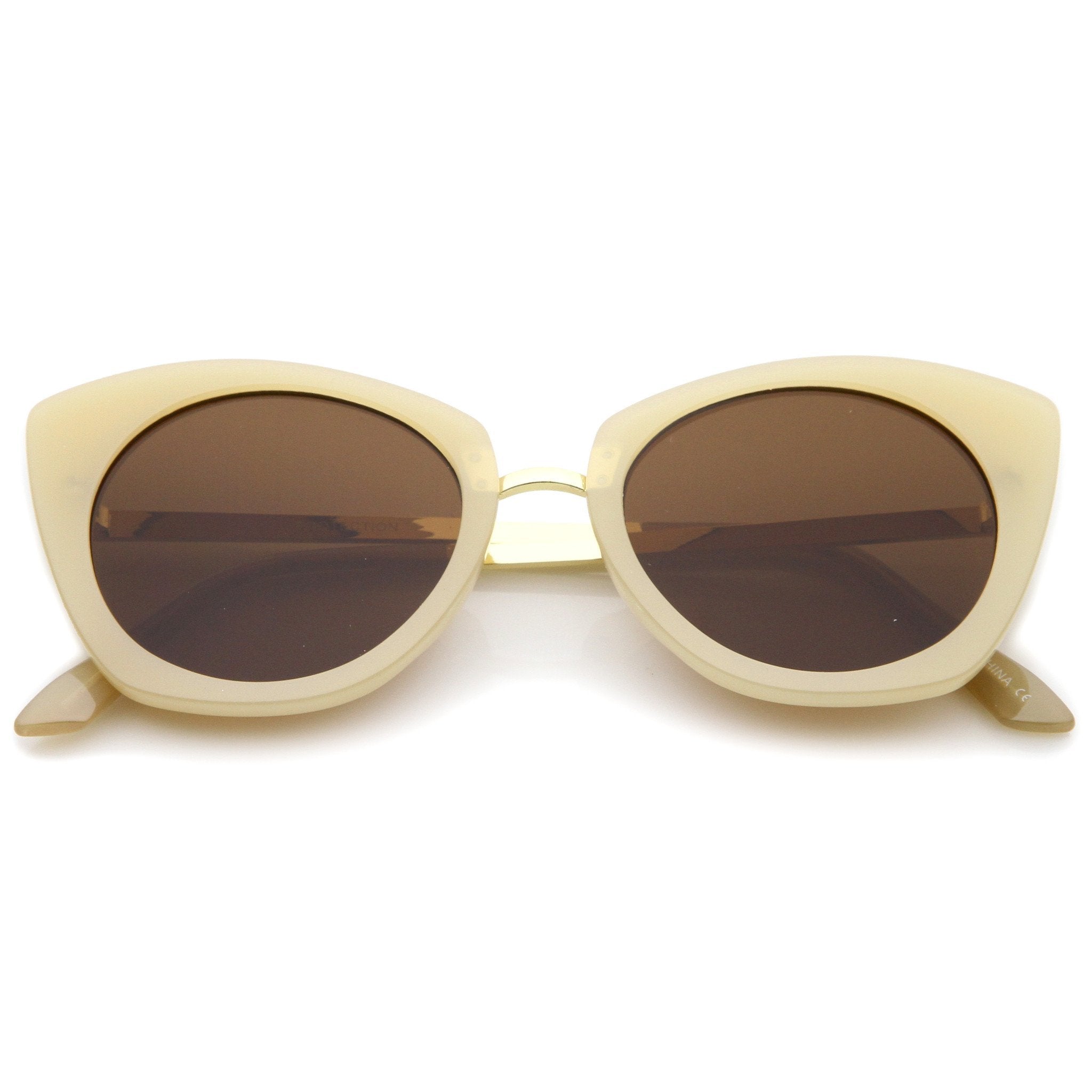 Bold Round Metal Temple Cat Eye Sunglasses - Image 6