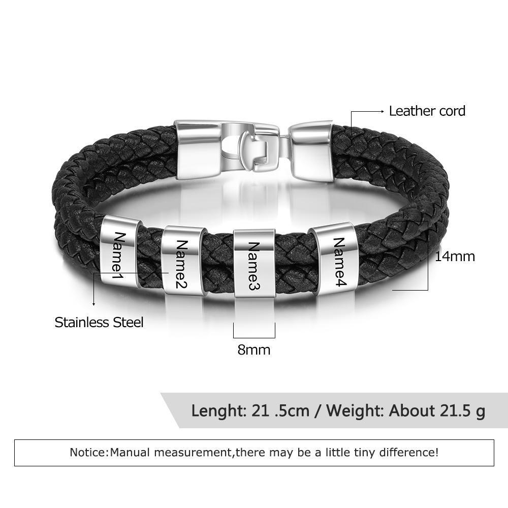 Men Leather Braided Bracelet with 4 Beads - Image 9