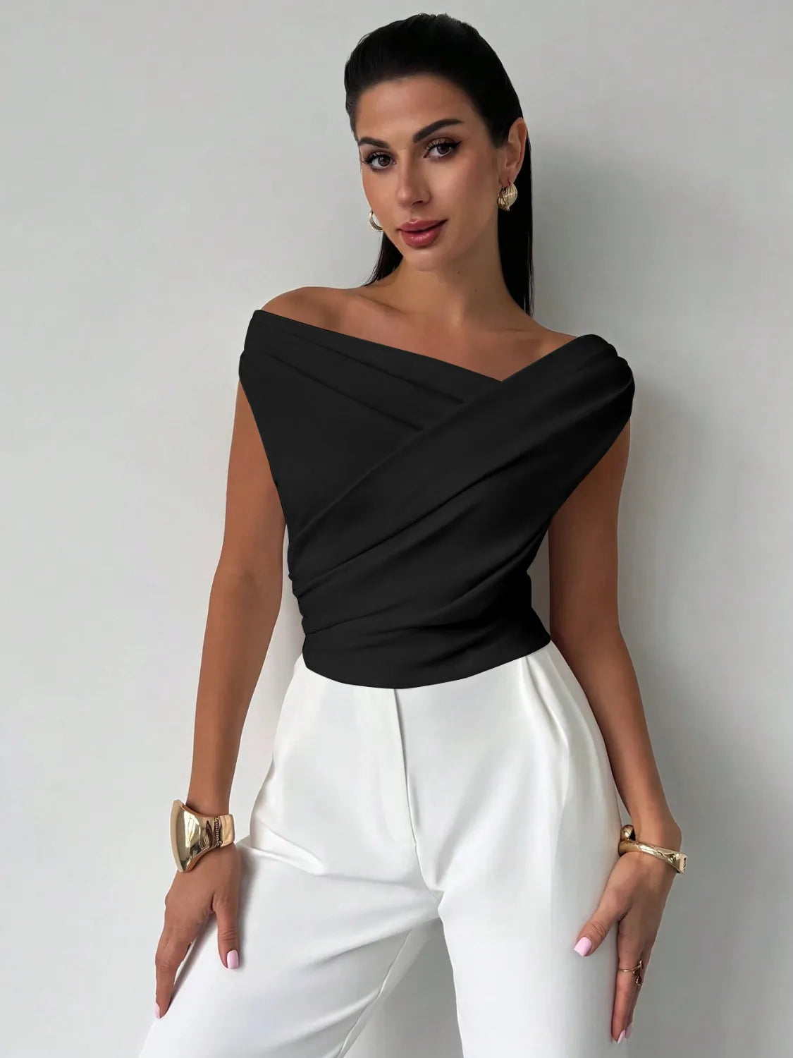 Asymmetrical Ruched Short Sleeve Top - Image 7