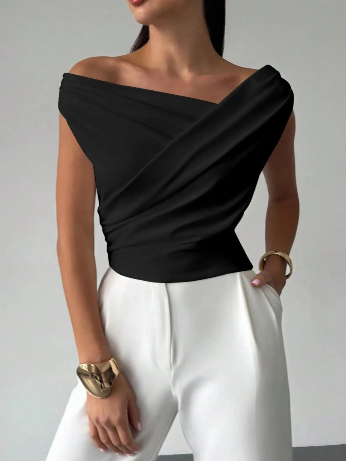 Asymmetrical Ruched Short Sleeve Top - Image 6