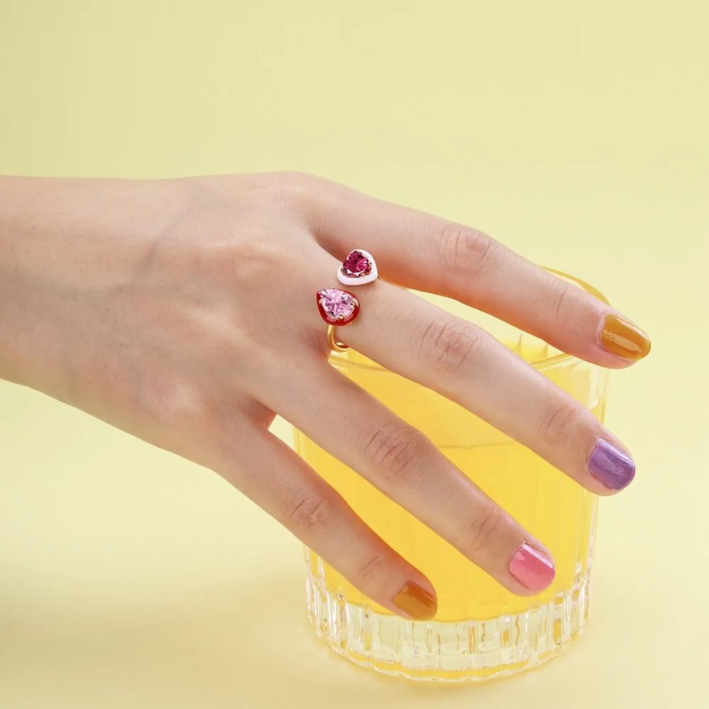 Handmade Enamel Colorful Love Drop Open Ring - Image 4