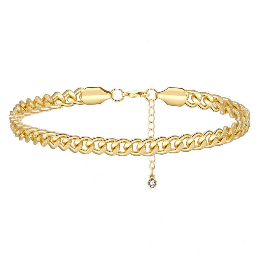 6mm 14K Gold Cuban Link Anklet Bracelet