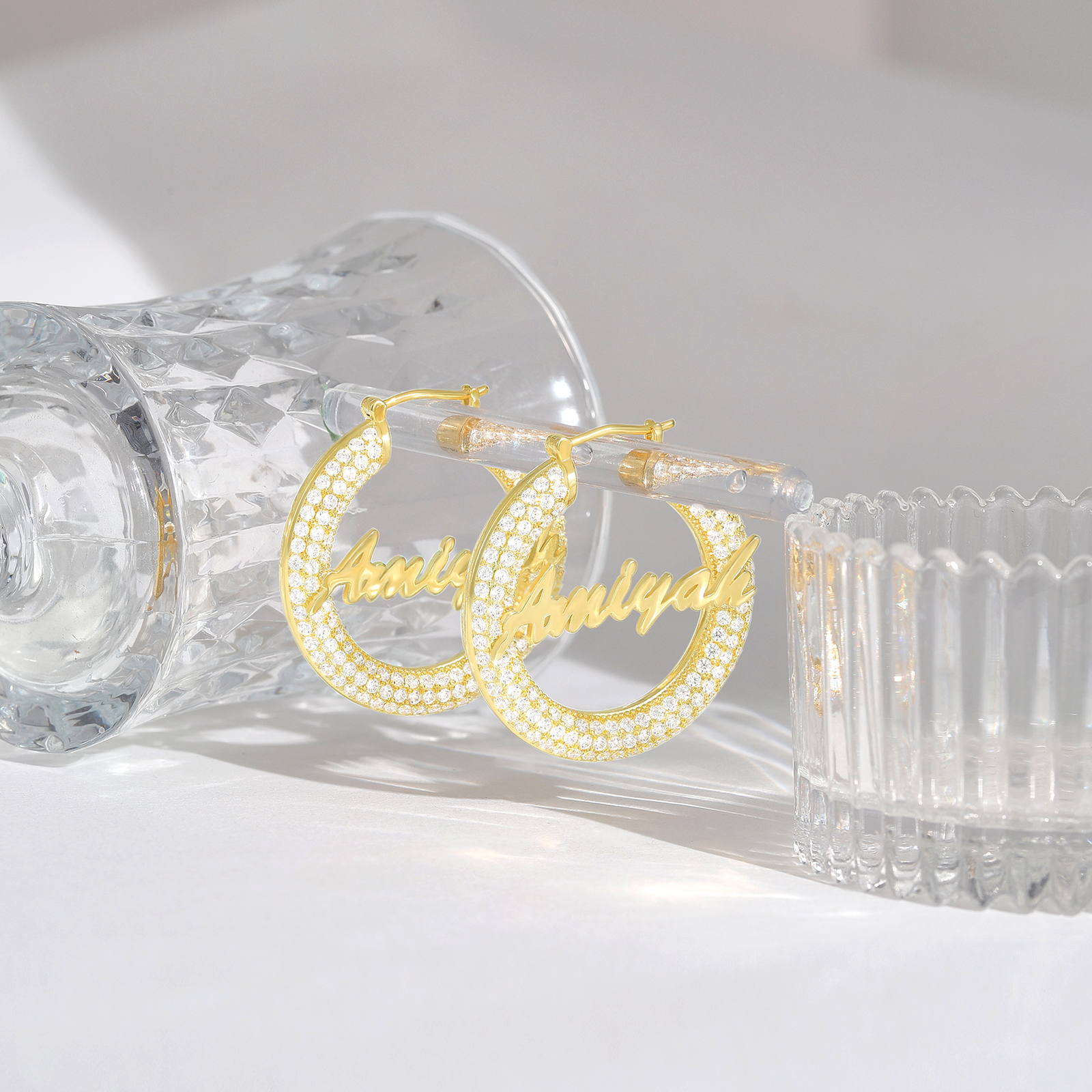 Custom Name Hoop Earrings in 14K Gold Plated for Women - Image 2