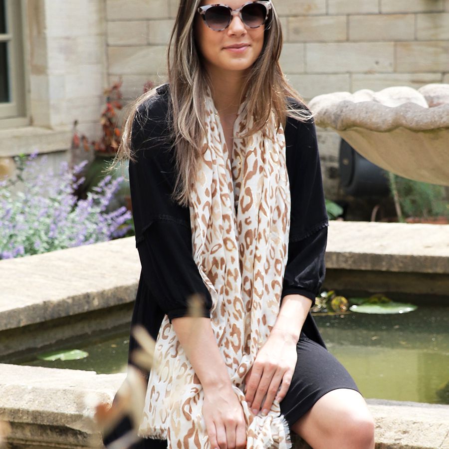 Beige Mix Animal Print Metallic Overlay Scarf - Image 2