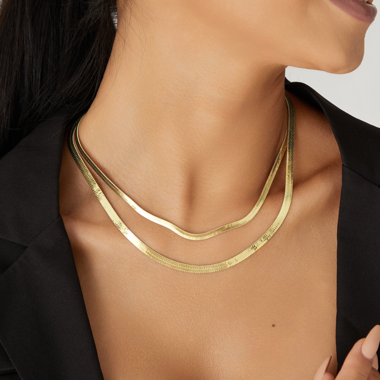 5mm 14K Gold Plated Herringbone Snake Necklace - Image 2