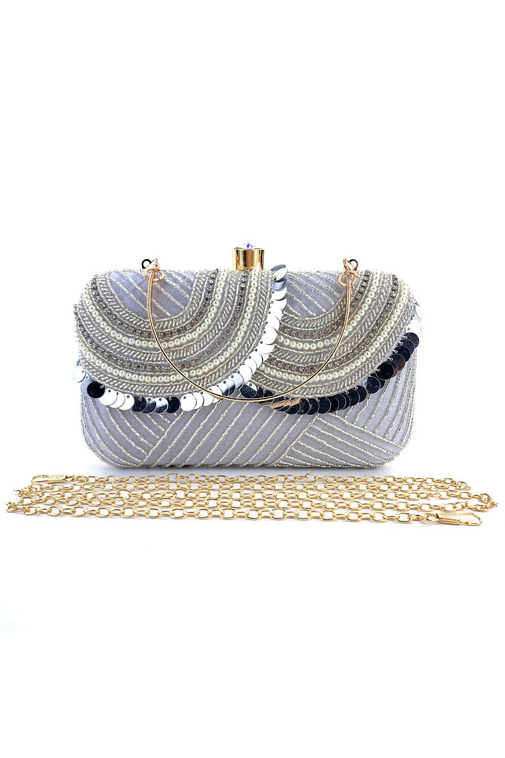 Black Beaded MIni Party Handbag with Sequins - Image 6