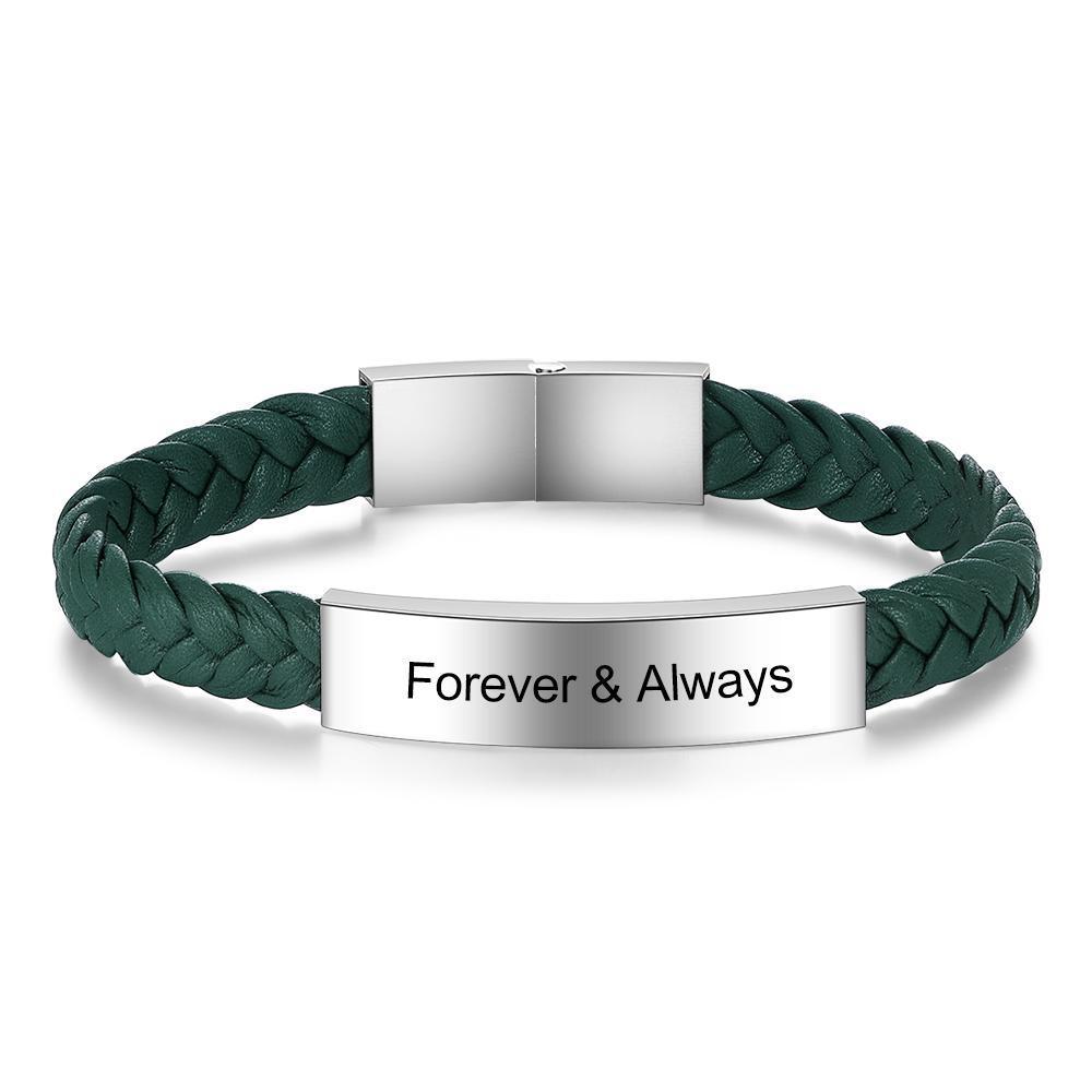 Mens Leather Bracelet Engraved Personalized ID Bracelets Black Brown - Image 9