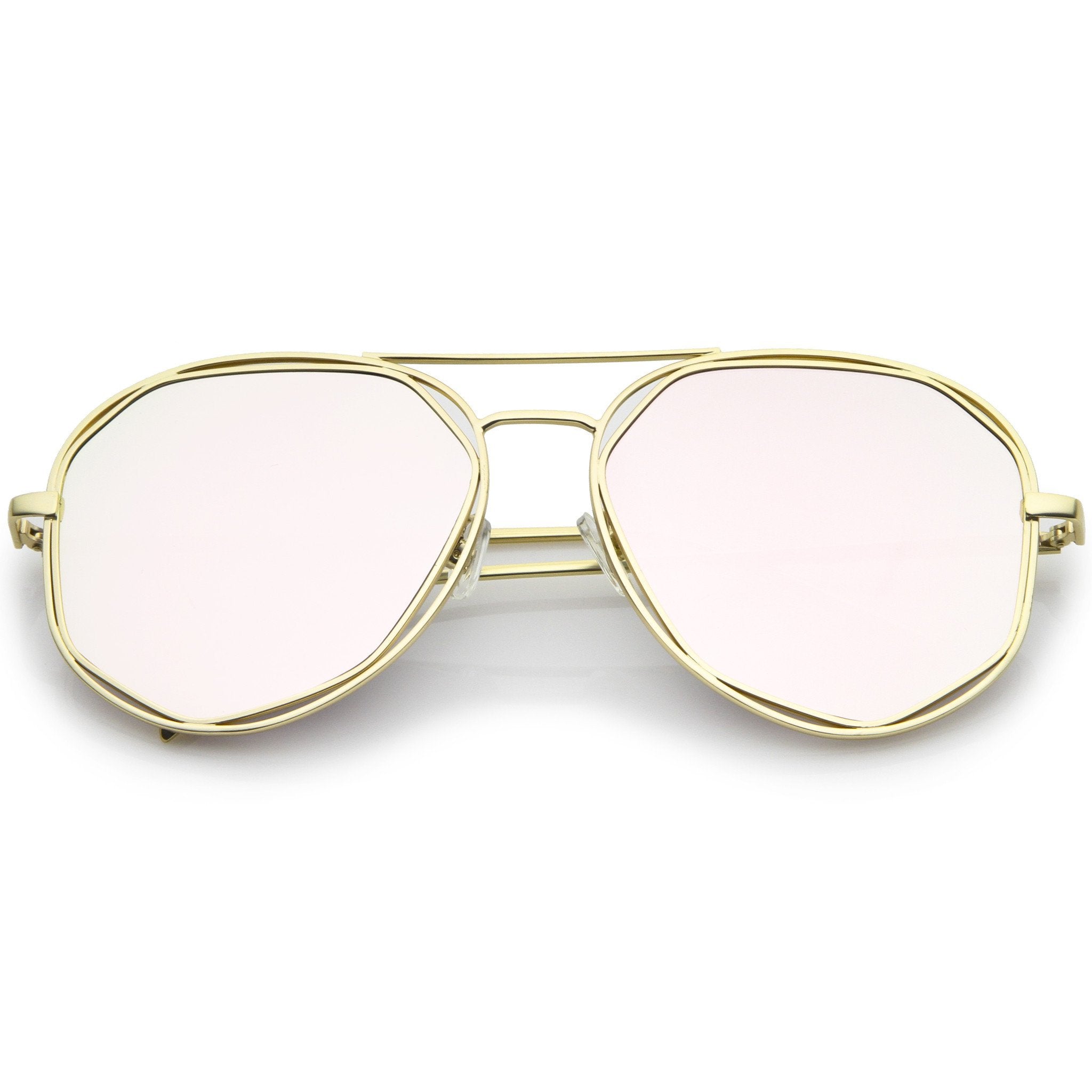 Geometric Mirrored Lens Aviator Sunglasses - Image 4