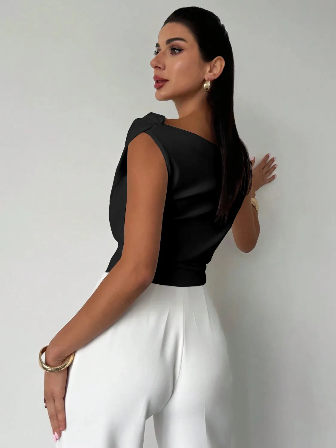 Asymmetrical Ruched Short Sleeve Top - Image 8