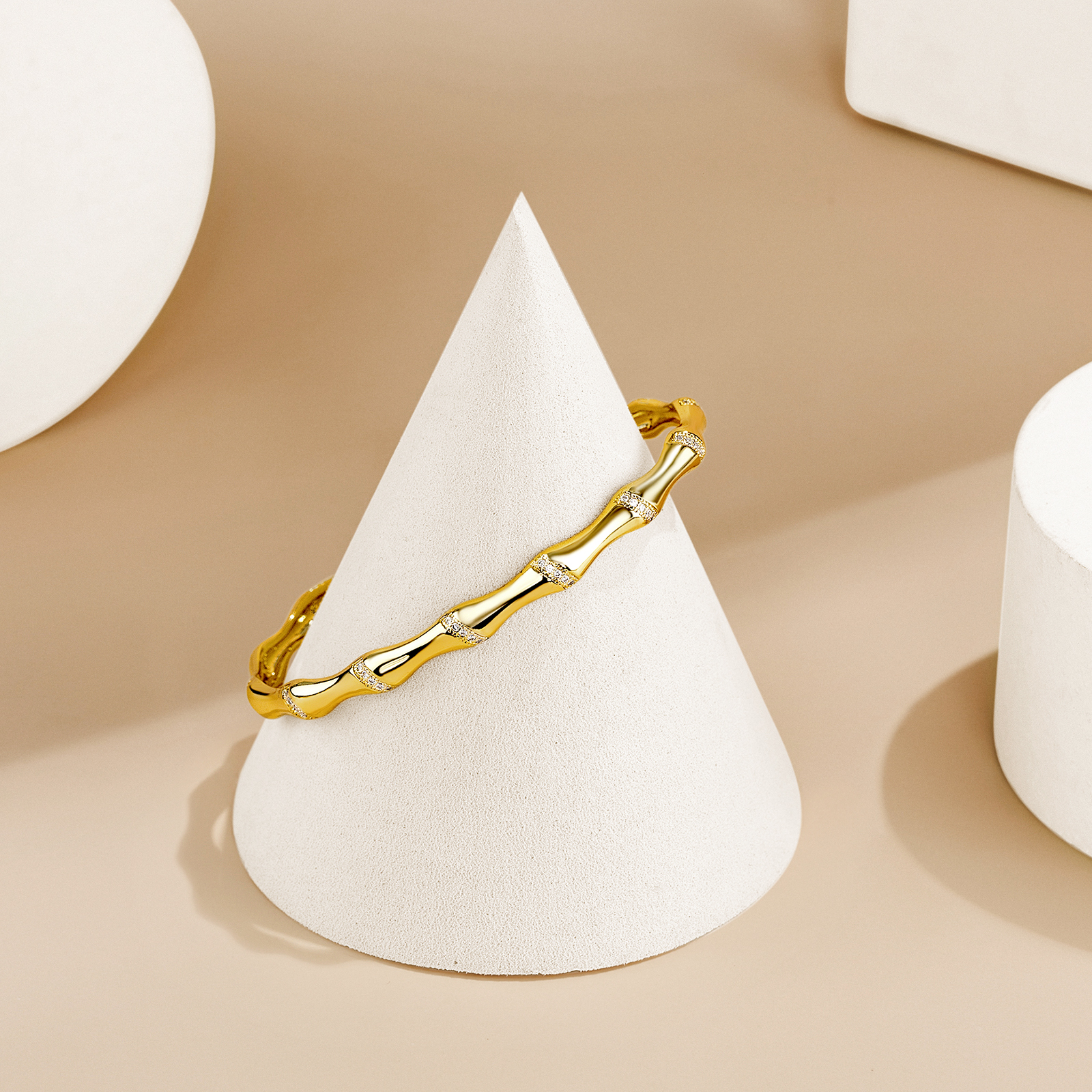 14K Gold Adjustable Cuff Bracelet Bamboo-Shaped Bangle - Image 6