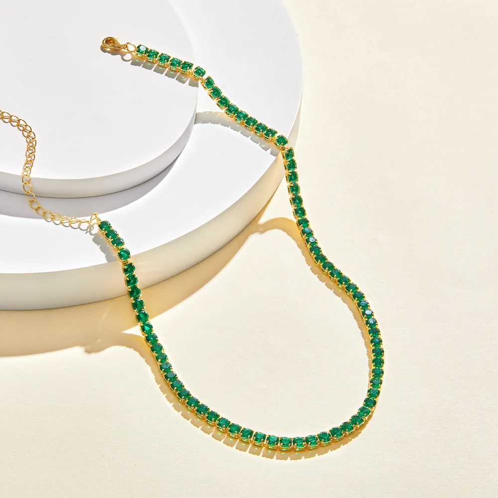 Green Square Tennis Necklace - Image 5