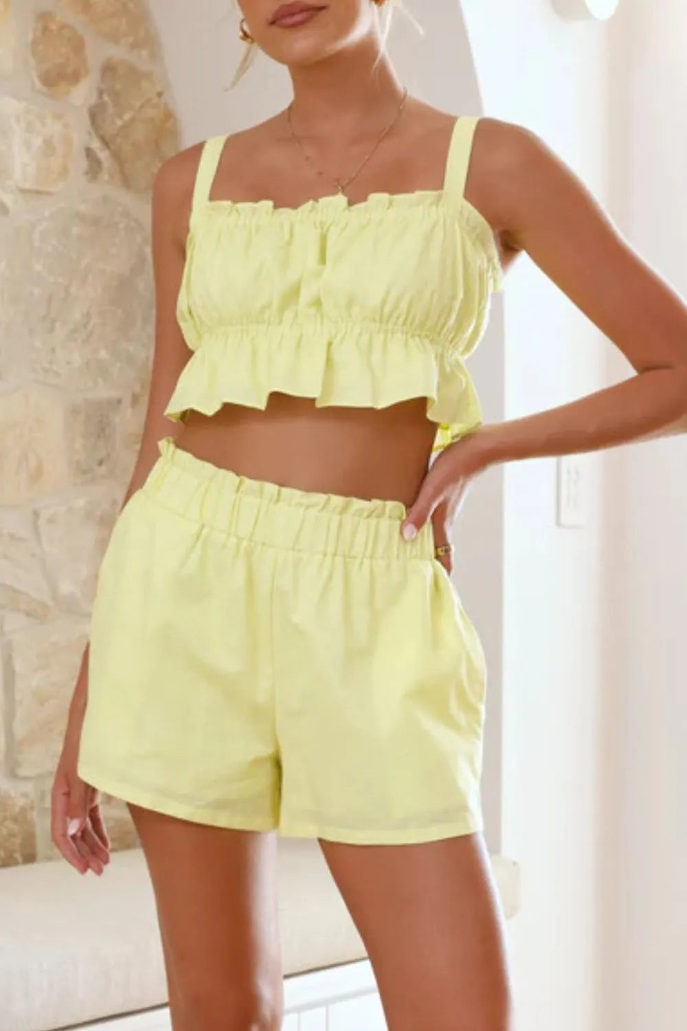 Ruffled Square Neck Cami and Shorts Set - Image 15