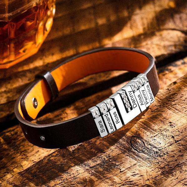 Personalized Leather Bracelet With 5 Adjustable Beads For Dad - Image 6