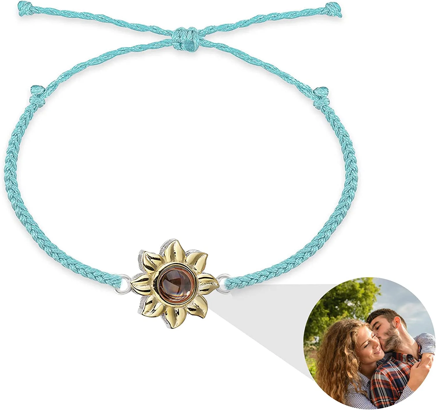 Handmade Braided Rope Sunflower Photo Projection Bracelet - Image 3