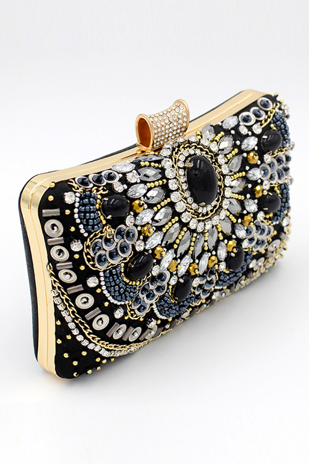 Black Beaded Shoulder Chain Evening Clutch - Image 4