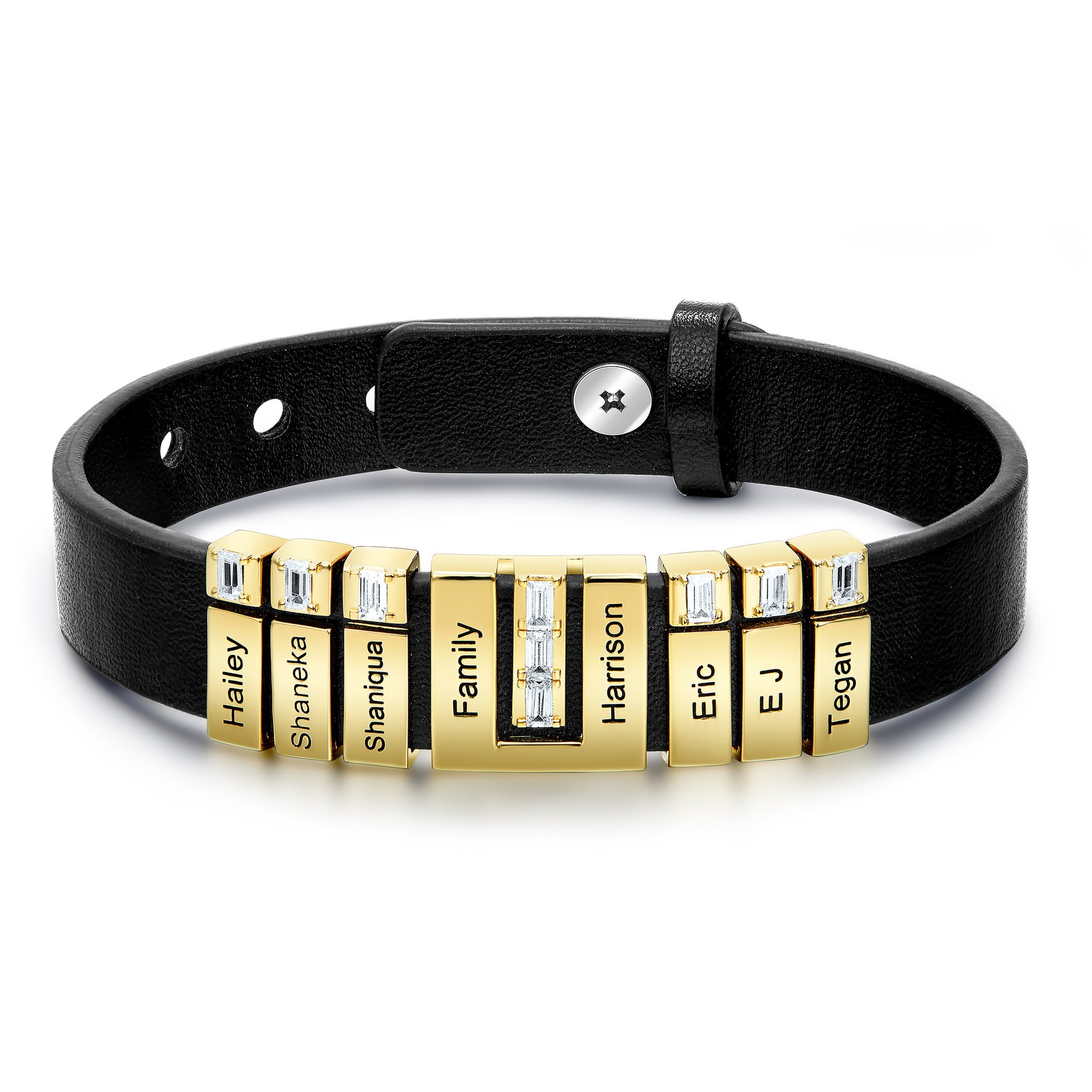 Personalized Leather Bracelet With 5 Adjustable Beads For Dad