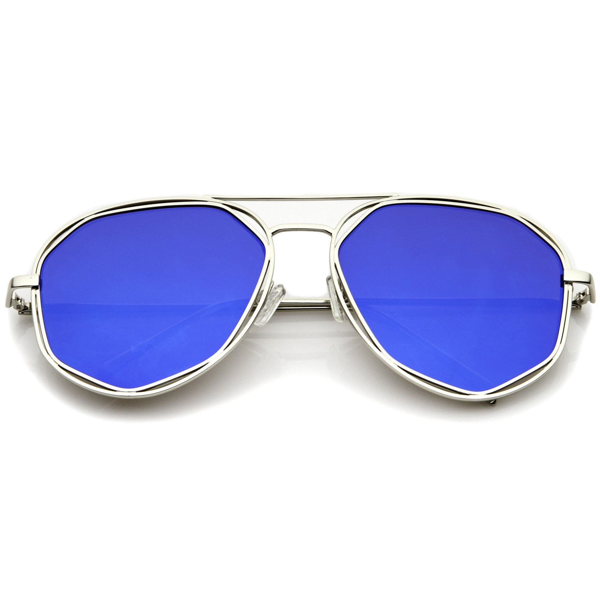 Geometric Mirrored Lens Aviator Sunglasses - Image 6