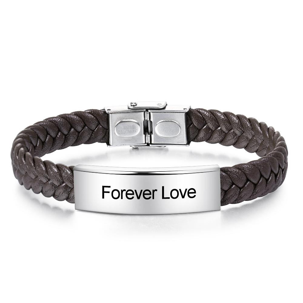 Mens Leather Bracelet Engraved Personalized ID Bracelets Black Brown - Image 7