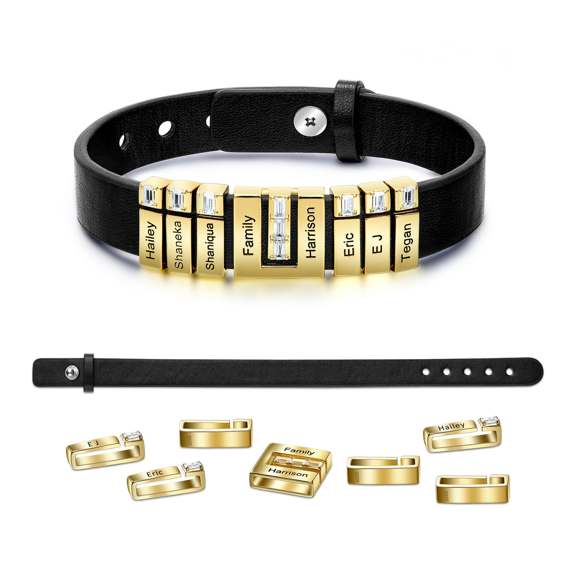 Personalized Leather Bracelet With 5 Adjustable Beads For Dad - Image 7