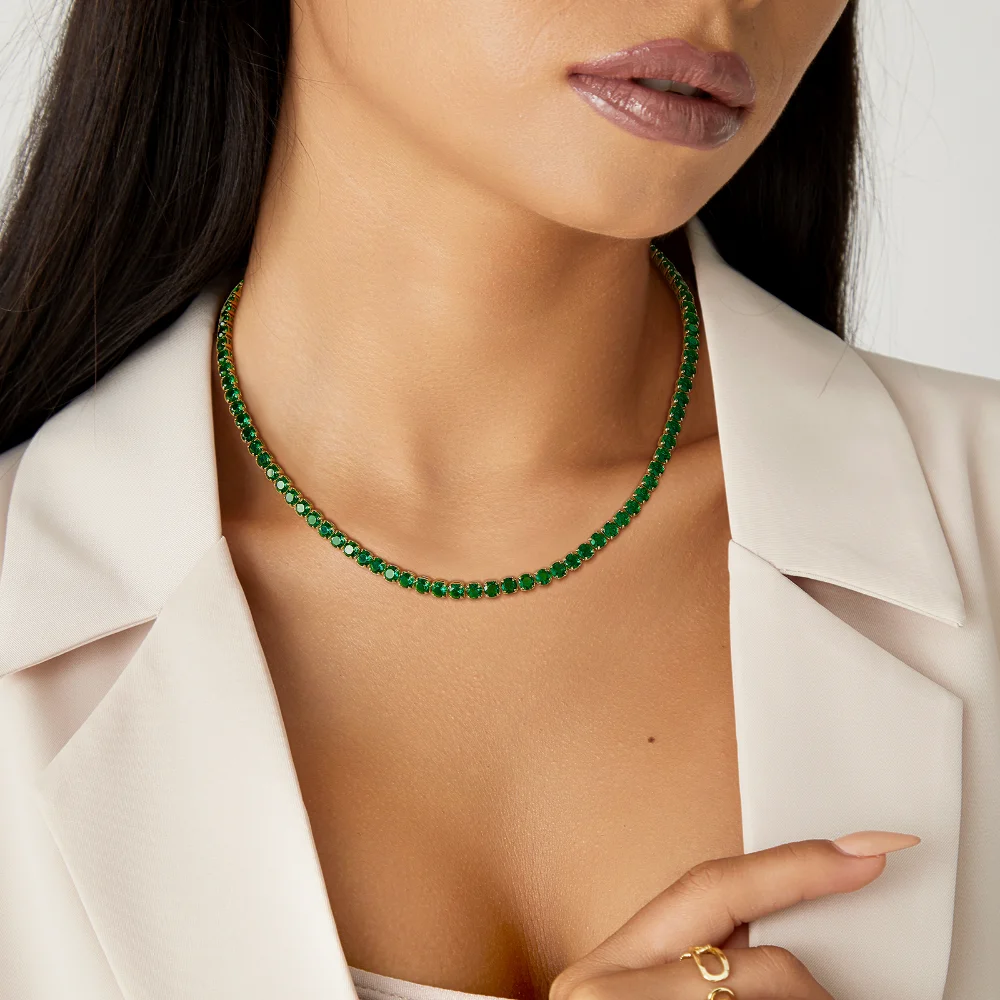 Green Square Tennis Necklace - Image 2