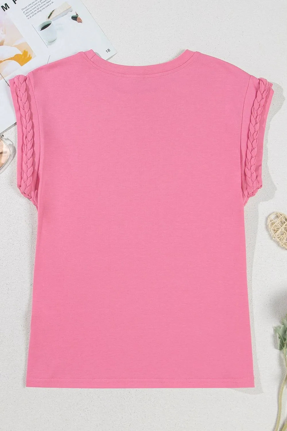Braided Cap Sleeve Crew Neck T Shirt - Image 4