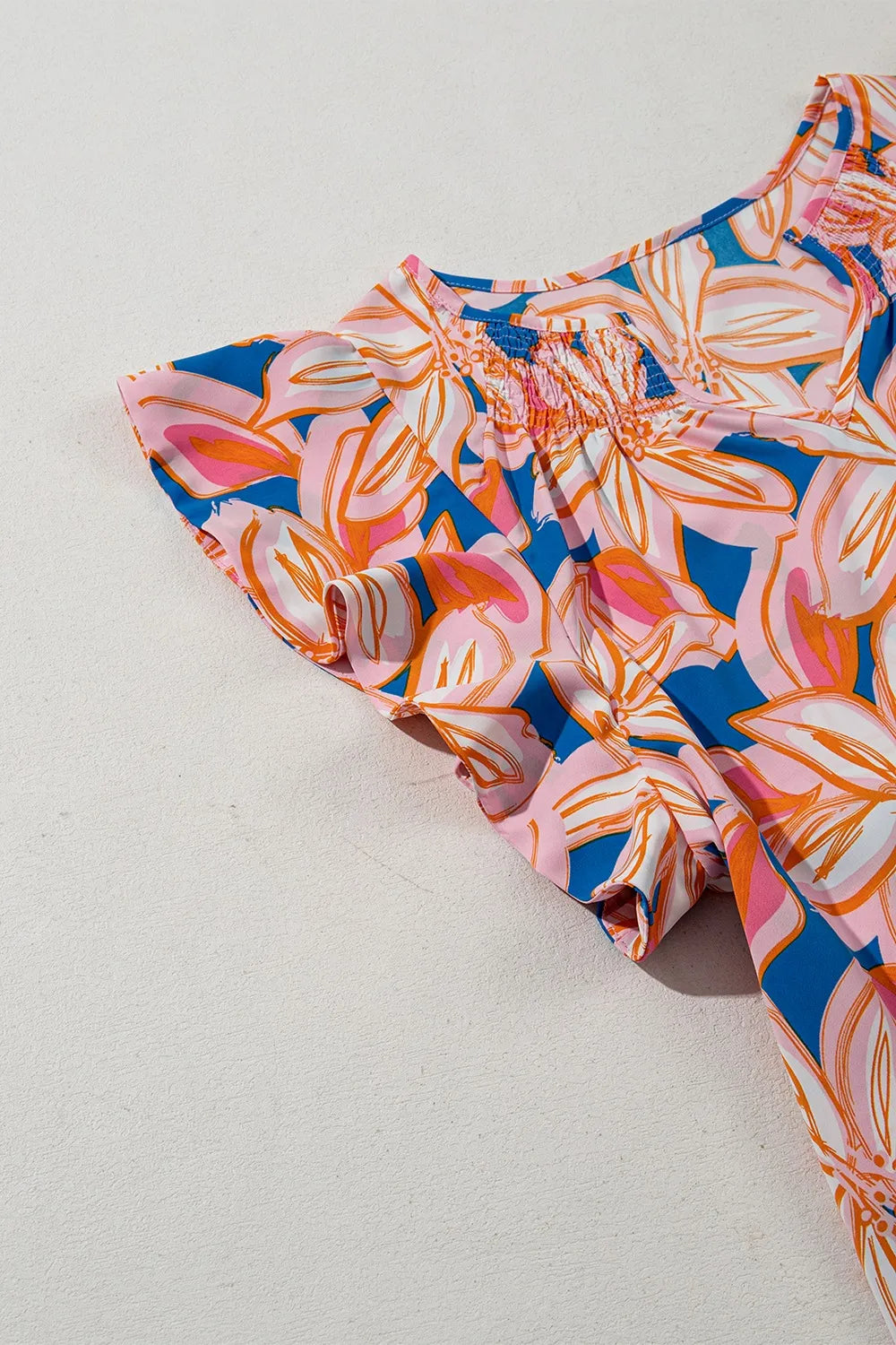 Flower Print Notched Neck Ruffle Sleeve Blouse - Image 11