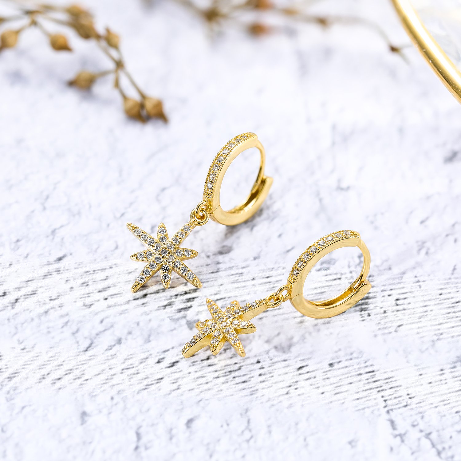 Stars Stylish Gold Huggie Hoops - Image 3