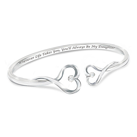 Always My Daughter Engraved Heart-Shaped Bracelet in Sterling Silver