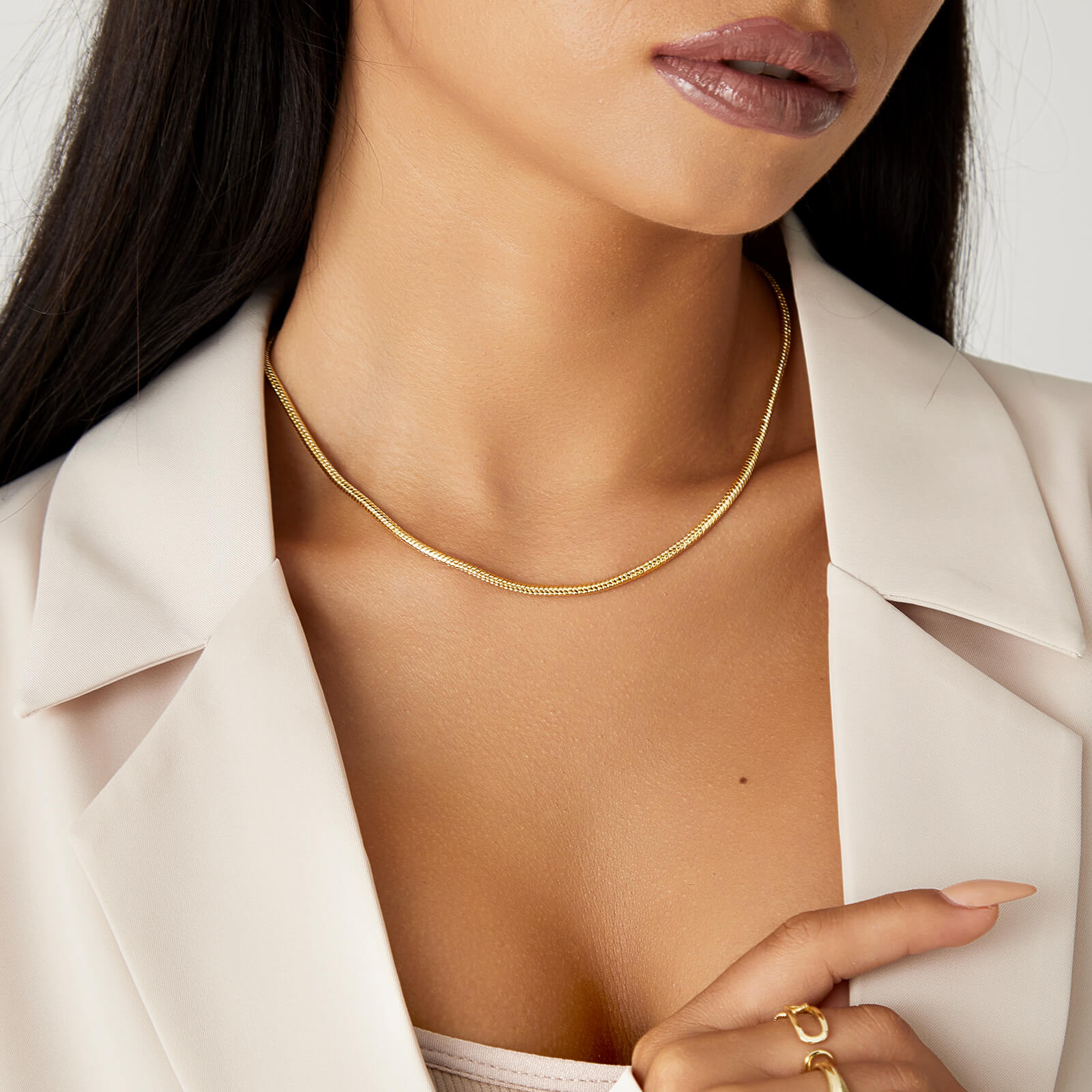 14K Gold Plated Round Snake Chain Necklace - Image 4