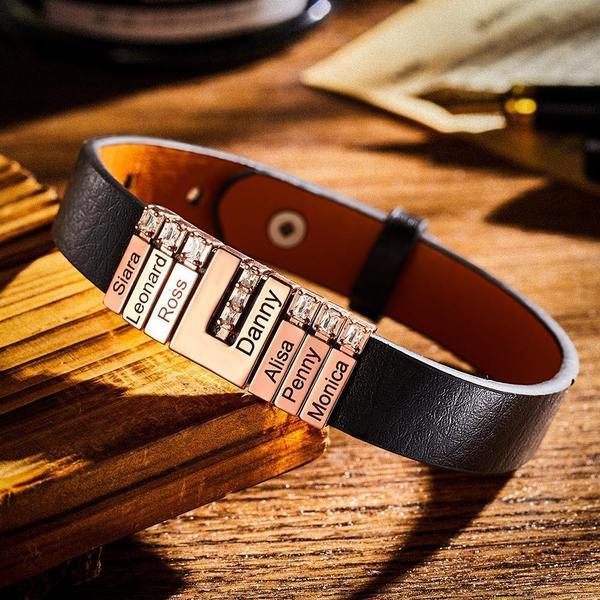 Personalized Leather Bracelet With 5 Adjustable Beads For Dad - Image 5