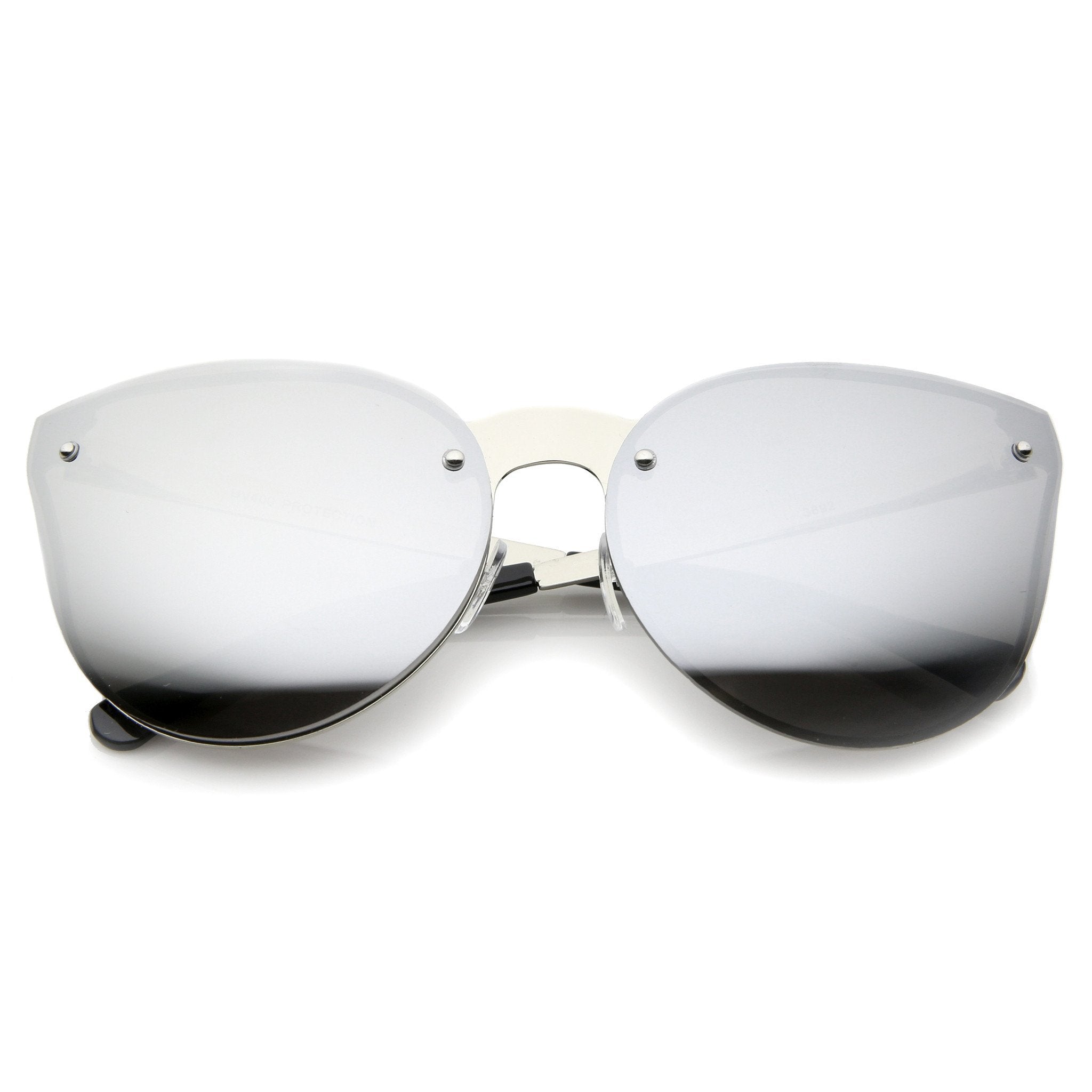 Rimless Cat Eye Shield Mirror Lens Sunglasses - Image 6
